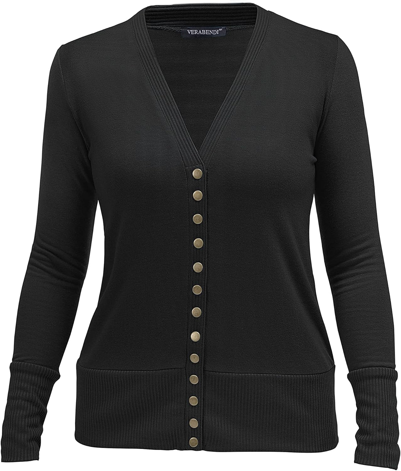 Women Long Sleeve Snaps Button down V Neck Cute Knit Sweater Cardigan Pink, White, and Black