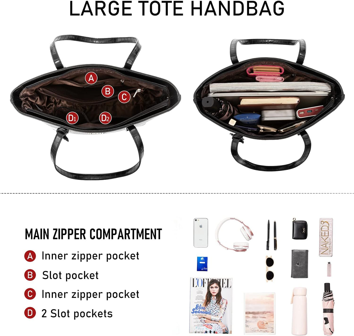 Handbag for Women Tote Handbag Set Crocodile Shoulder Clutch Purse 3Pcs