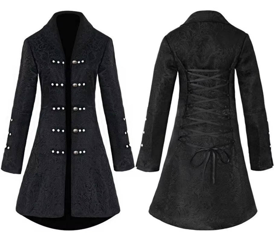 Jacquard Dovetail Coat Steampunk Gothic Trench Cotton Rivet Tuxedo Swallow Coat Women Halloween Costume Tailcoat for Adult
