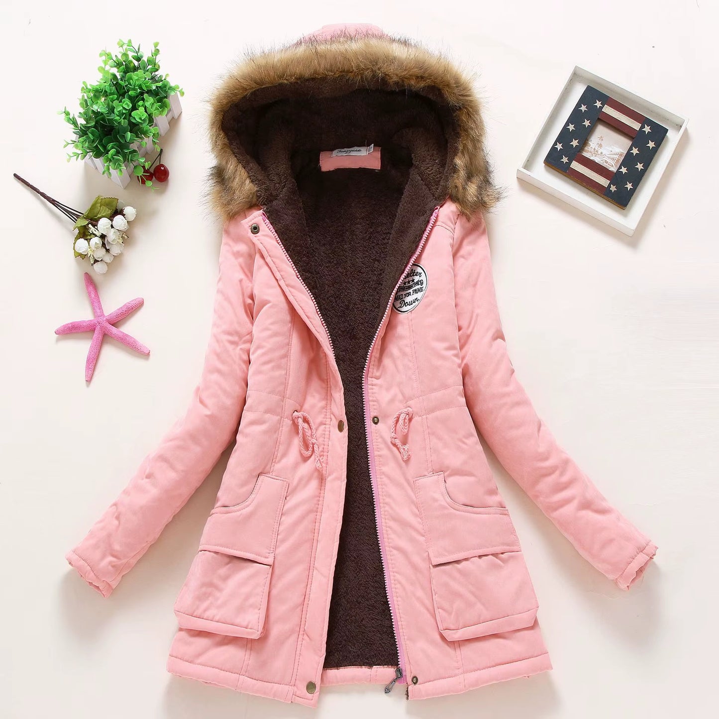 Pink Women Parkas Long Thick Warm Jacket Hooded Fur Lady Coats & Outerwear Winter Jacket Women Parkas for Coat Fashion Female