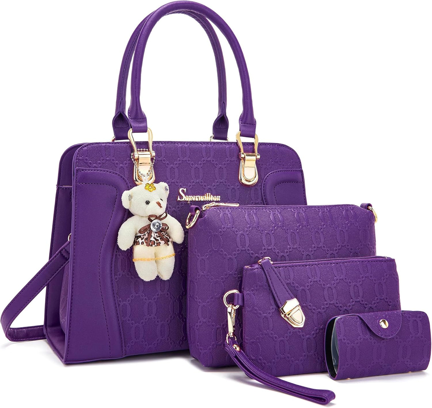 Women'S Fashion Handbags Tote Bags Shoulder Bag Top Handle Satchel Purse Set 4Pcs