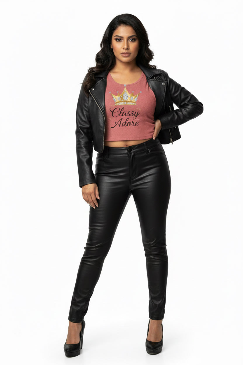 Classy Adore Cut Off Sleeve Crown Graphic Crop Top