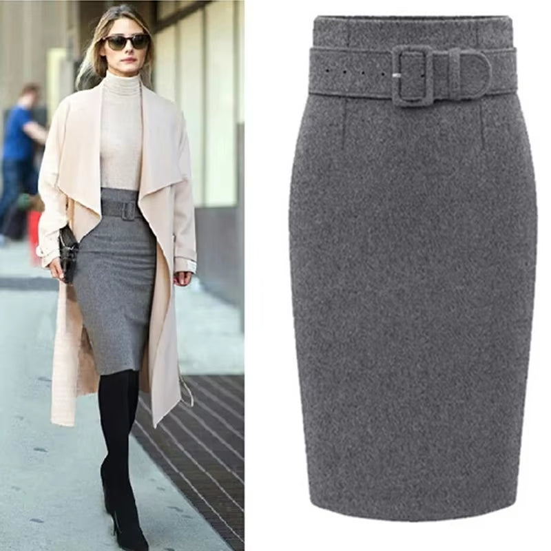Women Autumn Fashion Style Knee Length Skirt 2025 Ladies Front Sashes Girl Pencil Skirts Femme Female Black Jupe Goth Skirts