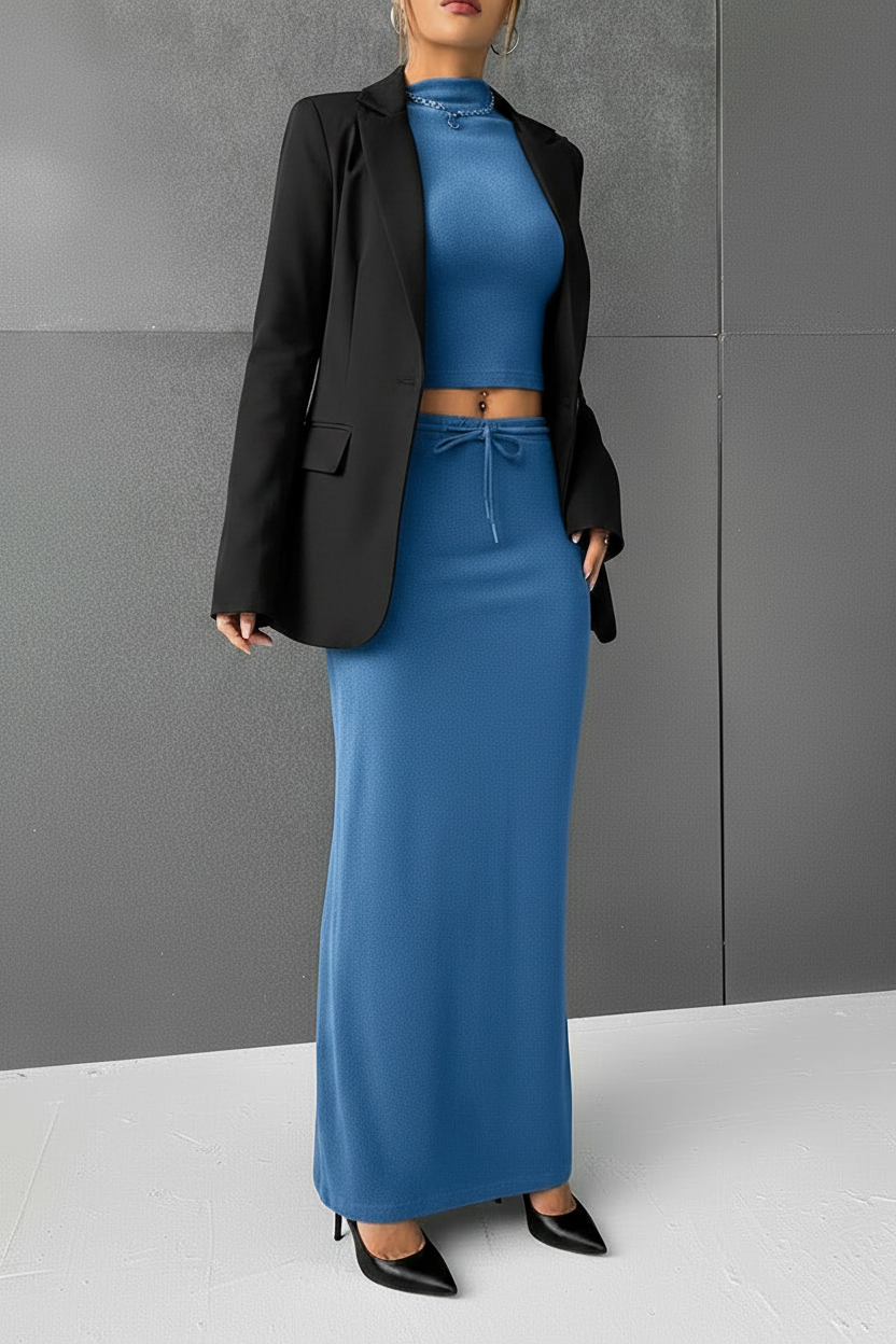 Classy Long Sleeve Two-Piece Skirt Set