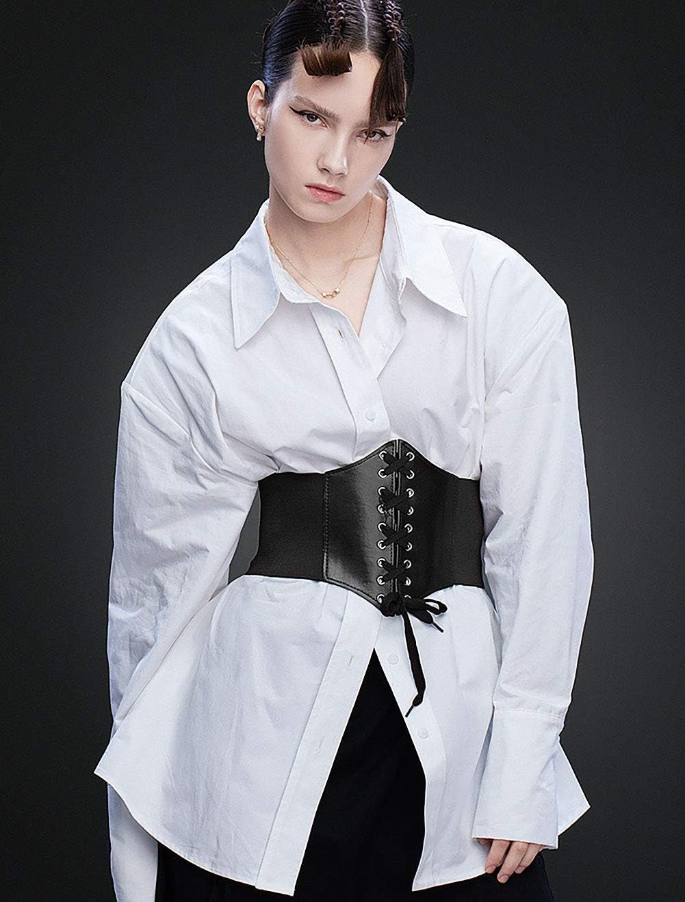 Corset Belt for Women Wide Elastic Tied Waspie Belts Lace-Up Leather Waist Belts for Women Dresses