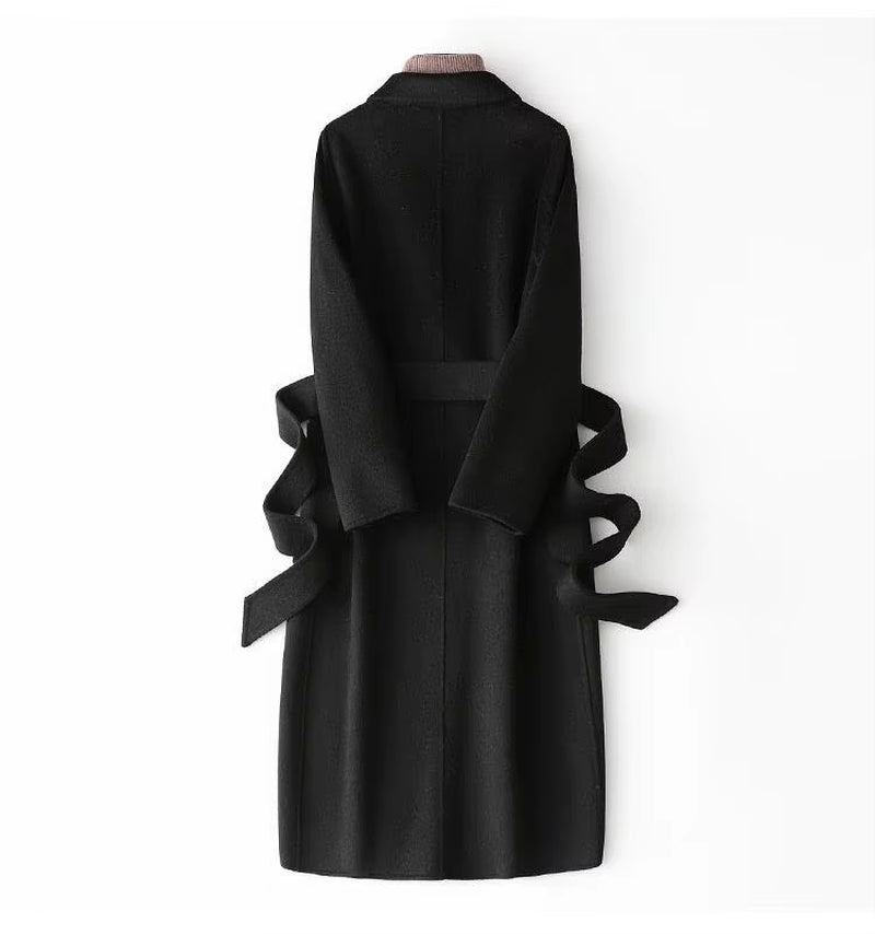 Double-Sided 100% Wool Coat Women Long Black 2025 Autumn and Winter New Korean Women Woolen Coat