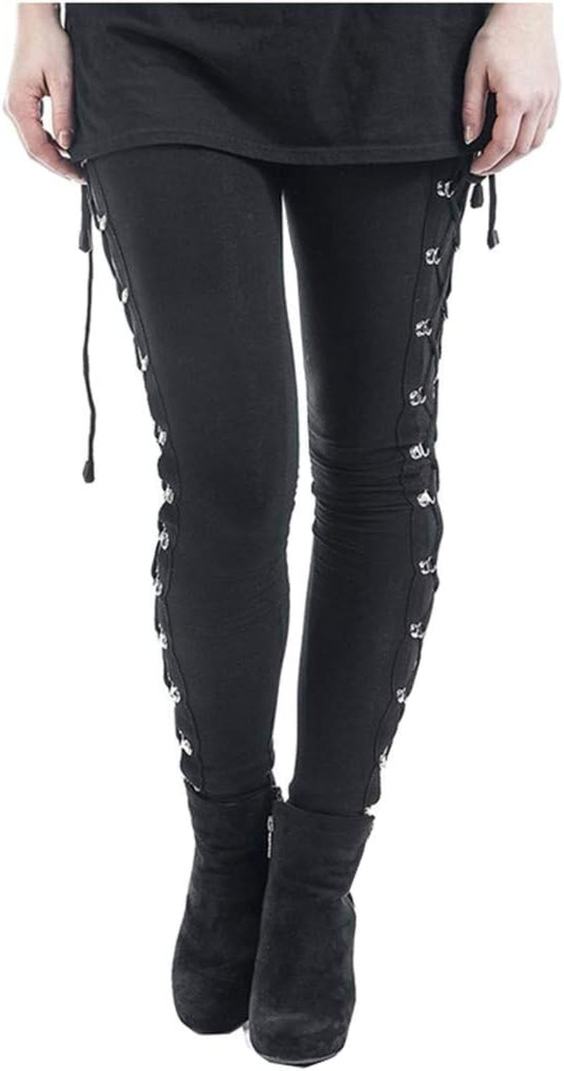 Sexy Punk Leggings for Women Lace up Pants Side Bandage Pant Teen Girls Tight Pants Club Streetwear Thick Bodycon Black