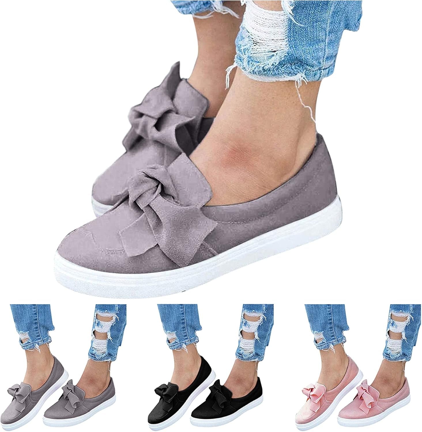 Sneakers for Women Running Shoes, Women'S Classic Sneaker Fashion Comfort Flat Slip-On Walking Sneaker Casual Loafer Shoes Gray