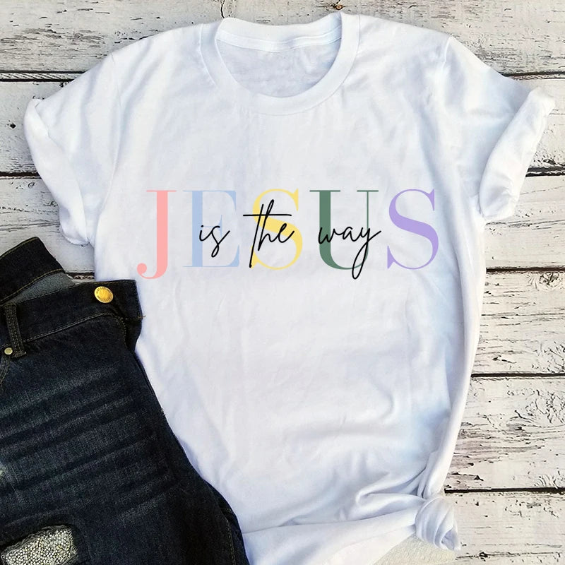 Christian Woman Tshirts Jesus Is the Way Graphic Tee Jesus Gift for Friend Women Clothes Gift for Women Christian Tops