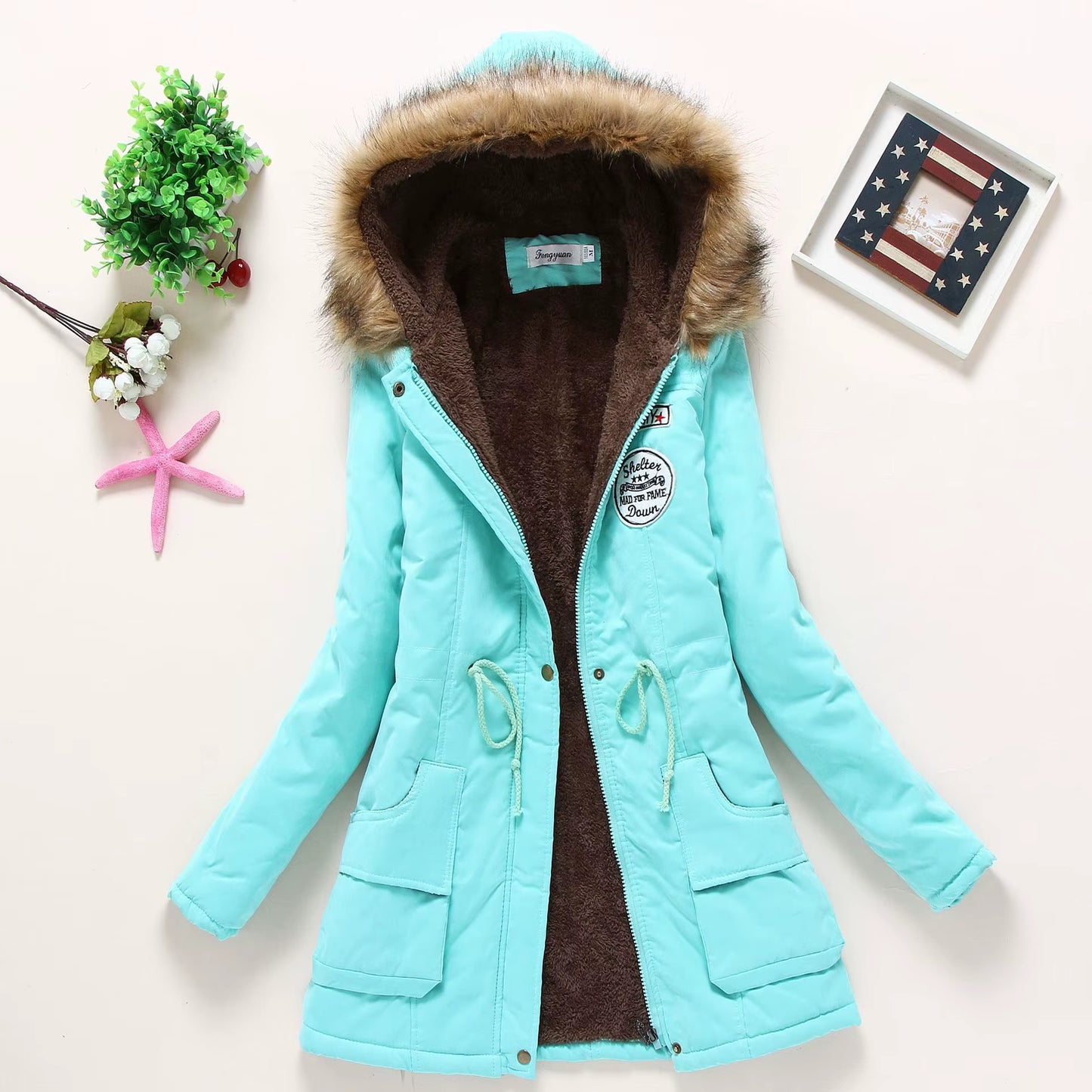 Pink Women Parkas Long Thick Warm Jacket Hooded Fur Lady Coats & Outerwear Winter Jacket Women Parkas for Coat Fashion Female