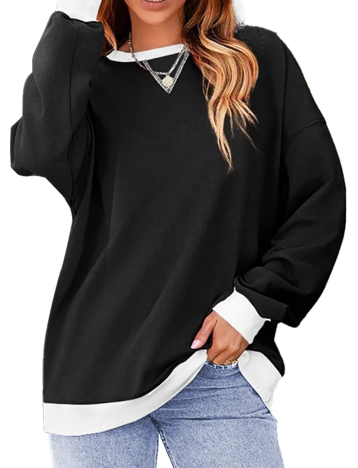 Color Block Sweatshirts for Women Crewneck Long Sleeve Oversized Pullover Tops Casual Fall Outfits