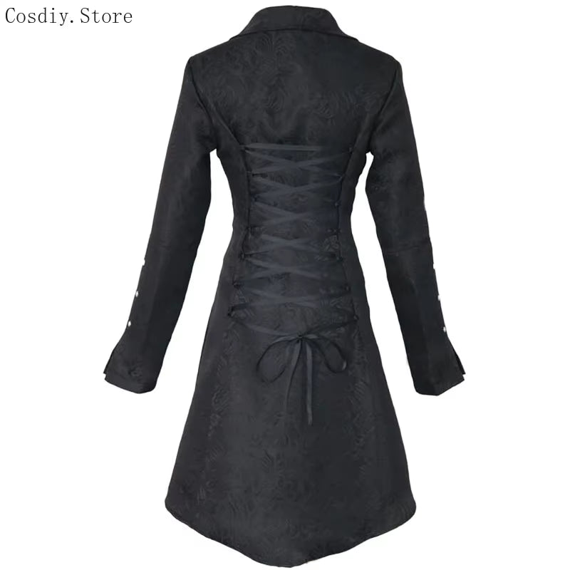 Jacquard Dovetail Coat Steampunk Gothic Trench Cotton Rivet Tuxedo Swallow Coat Women Halloween Costume Tailcoat for Adult