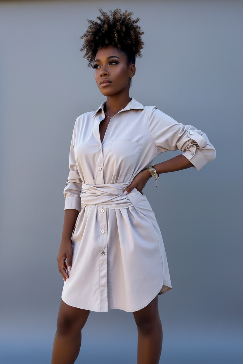Classy Adore Rolled Sleeve Shirt Dress