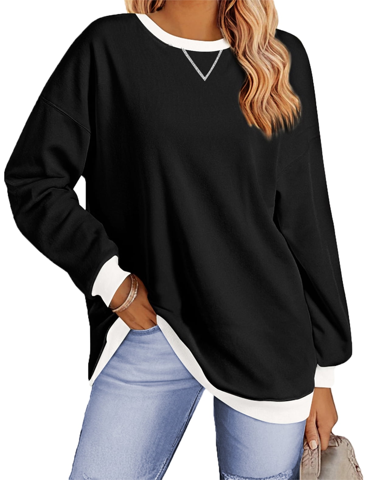 Color Block Sweatshirts for Women Crewneck Long Sleeve Oversized Pullover Tops Casual Fall Outfits