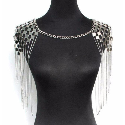 Festival Metal Chain Medieval Inspired Shoulder Pads - Silvery