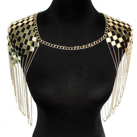 Festival Metal Chain Medieval Inspired Shoulder Pads - Golden