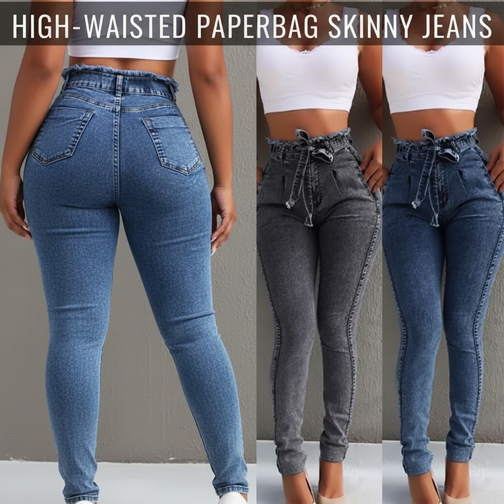Classy Adore High Waisted Paper Bag Skinny jeans - Distressed Denim
