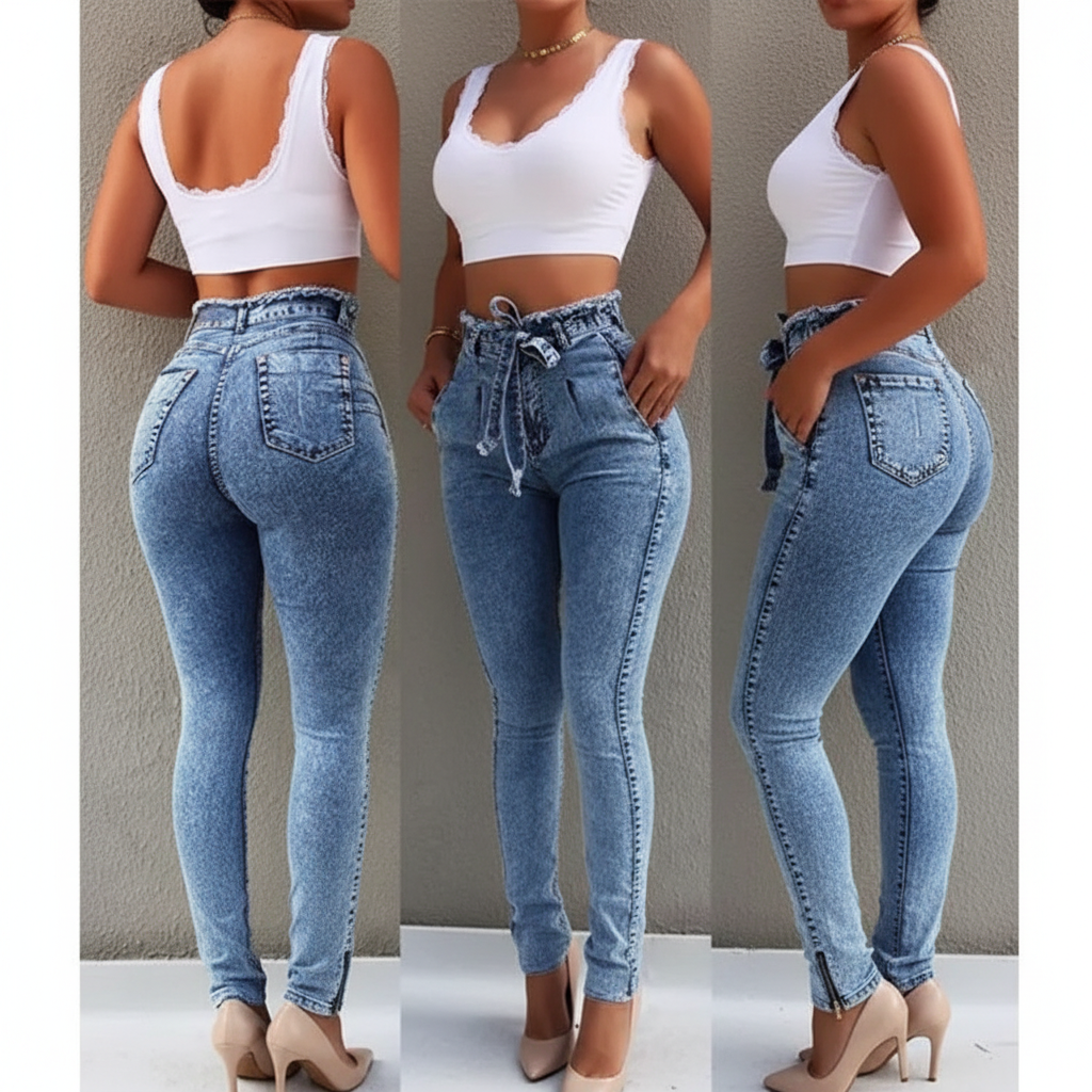Classy Adore High Waisted Paper Bag Skinny jeans - Distressed Denim
