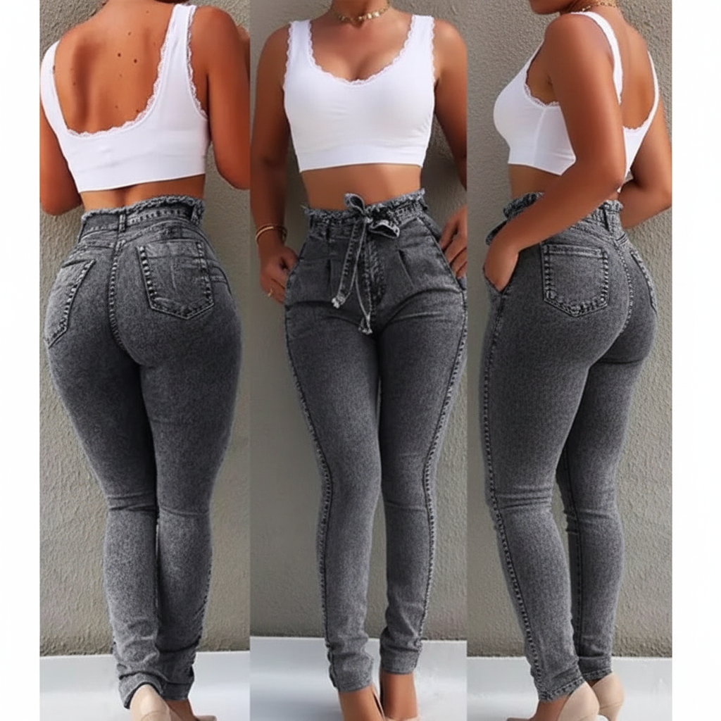 Classy Adore High Waisted Paper Bag Skinny jeans - Distressed Denim