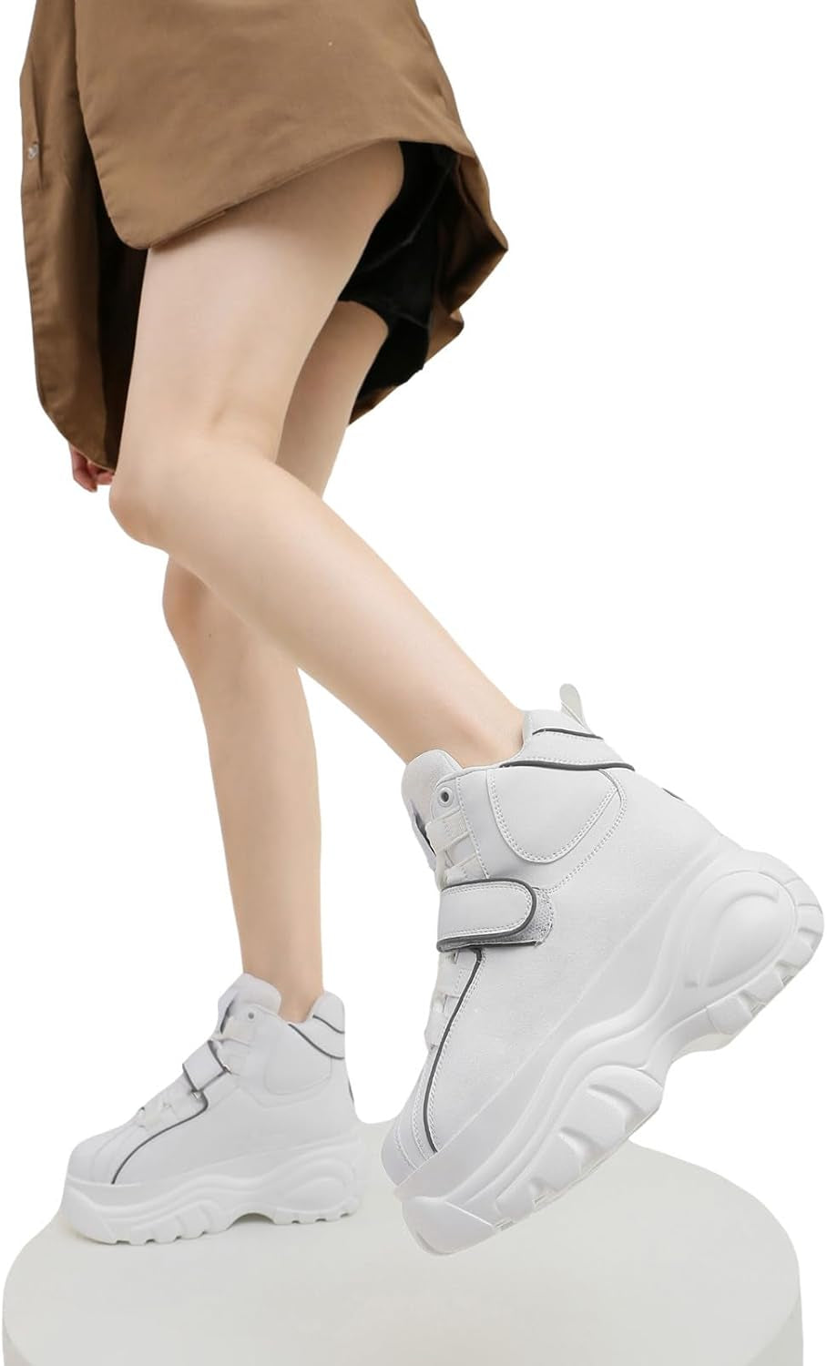 Women'S Goth Punk High/Low Top Platform Chunky Sneakers Lace up Wedgel Heel Dad Shoes