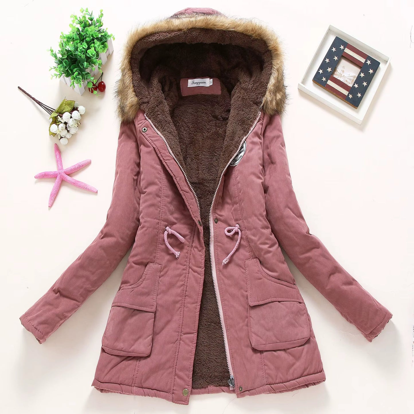 Pink Women Parkas Long Thick Warm Jacket Hooded Fur Lady Coats & Outerwear Winter Jacket Women Parkas for Coat Fashion Female