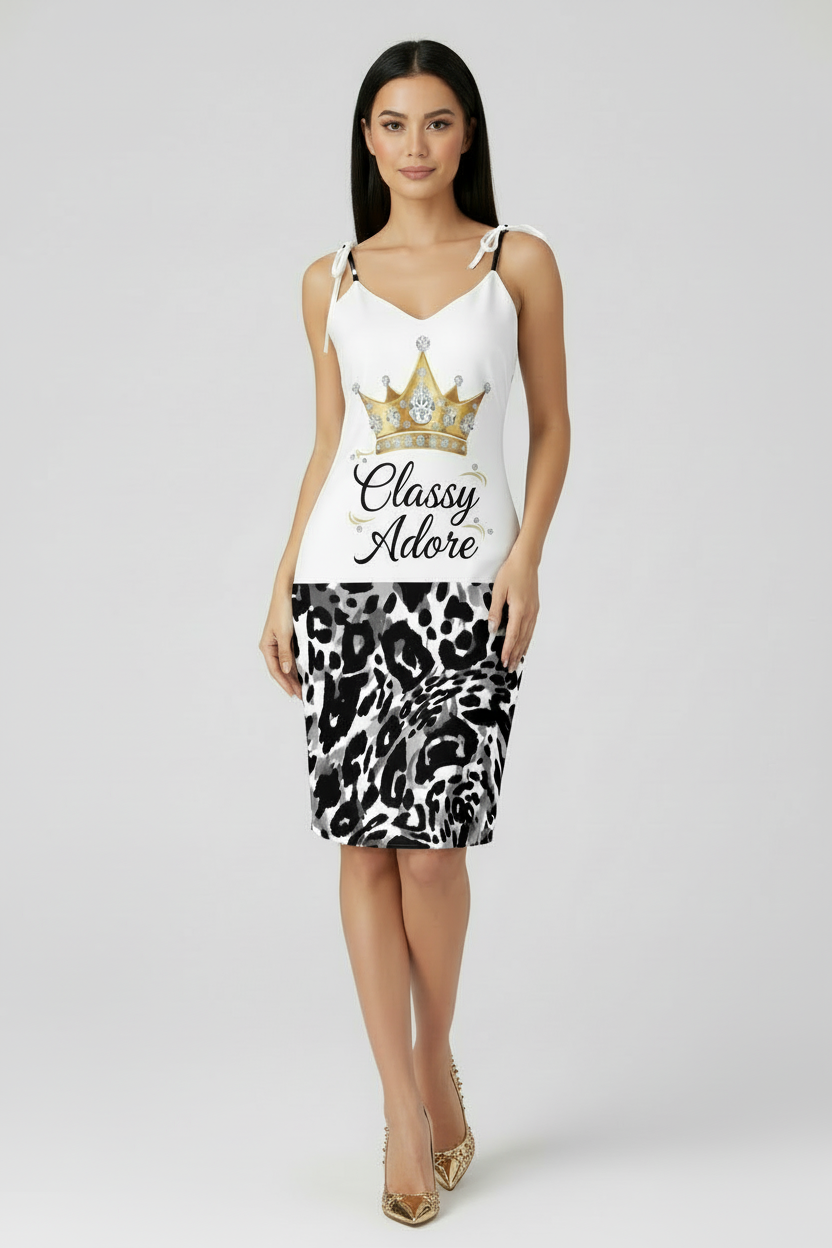 Classy Adore Crown Print Midi Dress - White