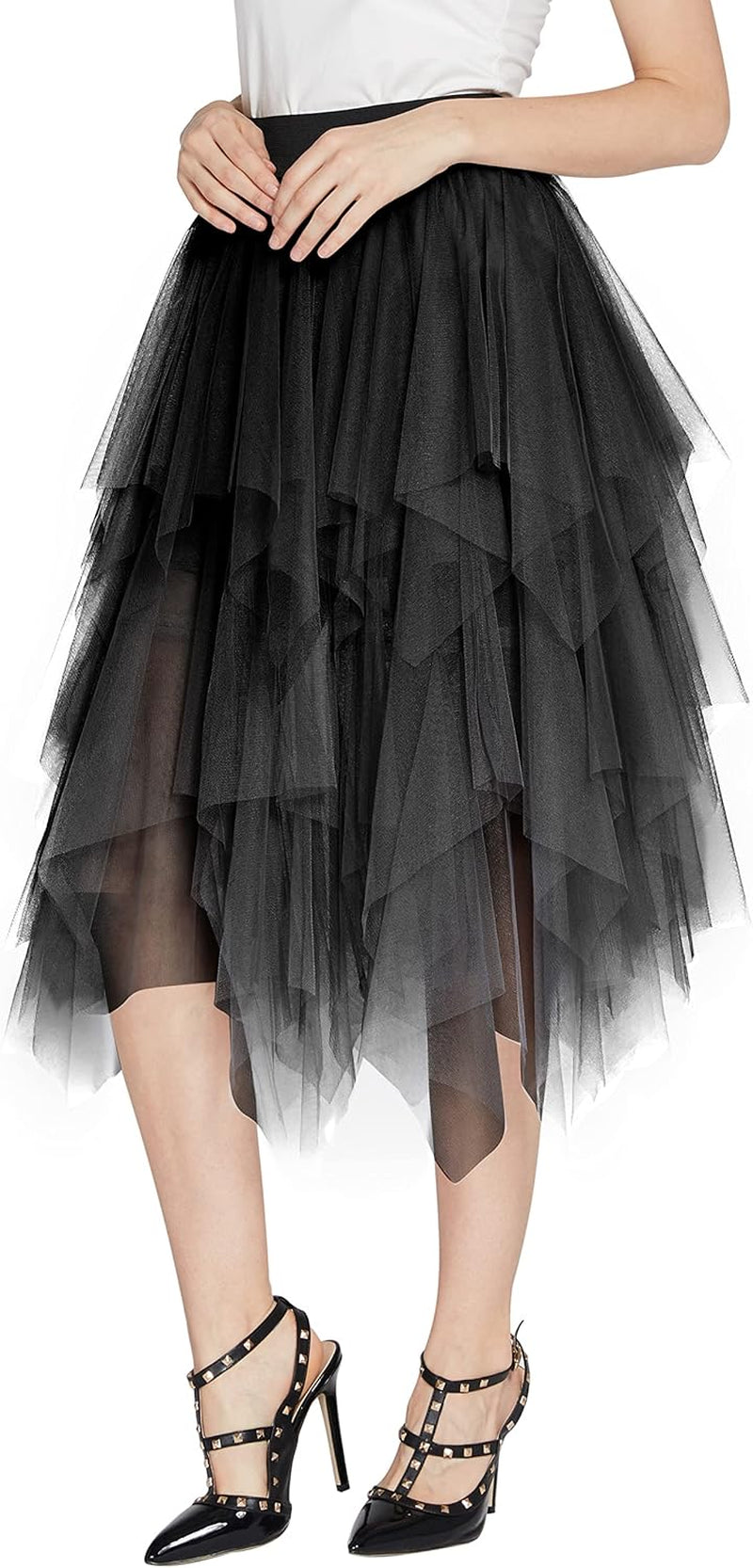 Women'S A-Line Mesh Tutu Skirt Fluffy Layered Tulle Midi Long Skirts with Elastic Waist