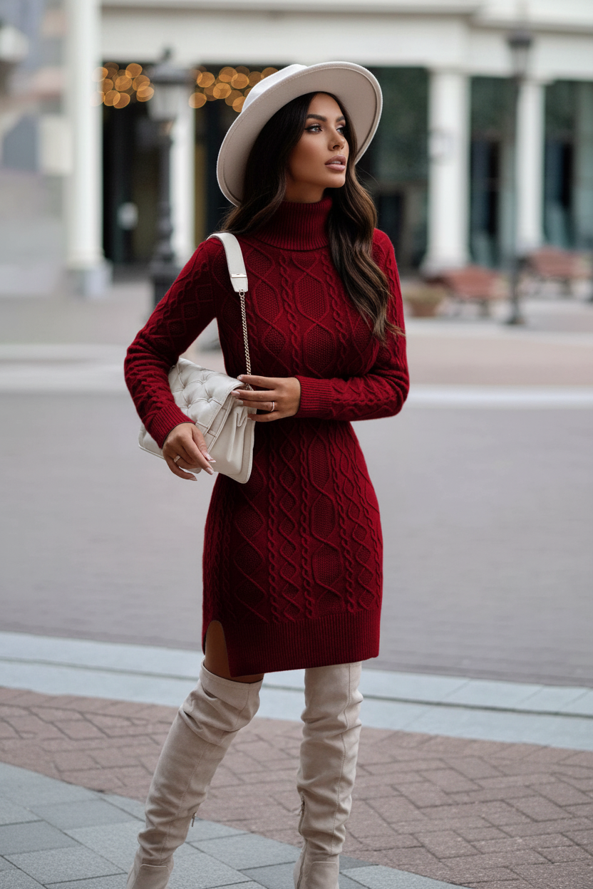 Classy Adore Turtleneck Knit Sweater Dress (k)