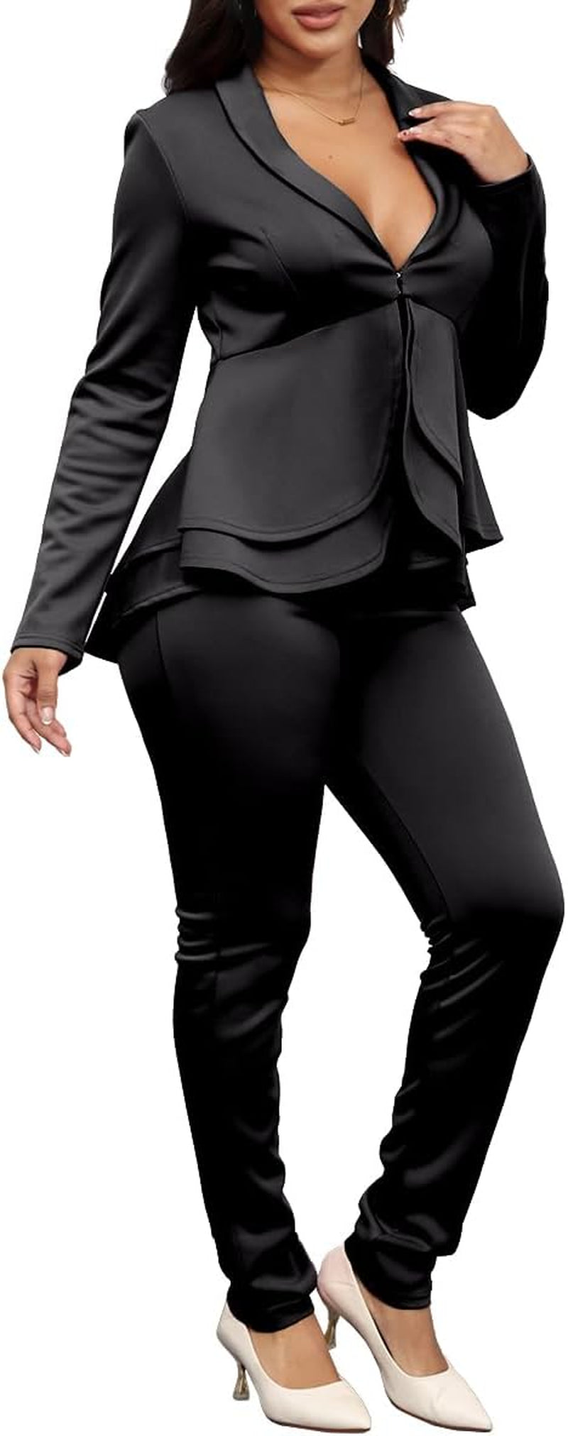 Women'S Suit Sets 2 Piece Sets Sexy V Neck Business Casual Blazer Suit Pants Sets