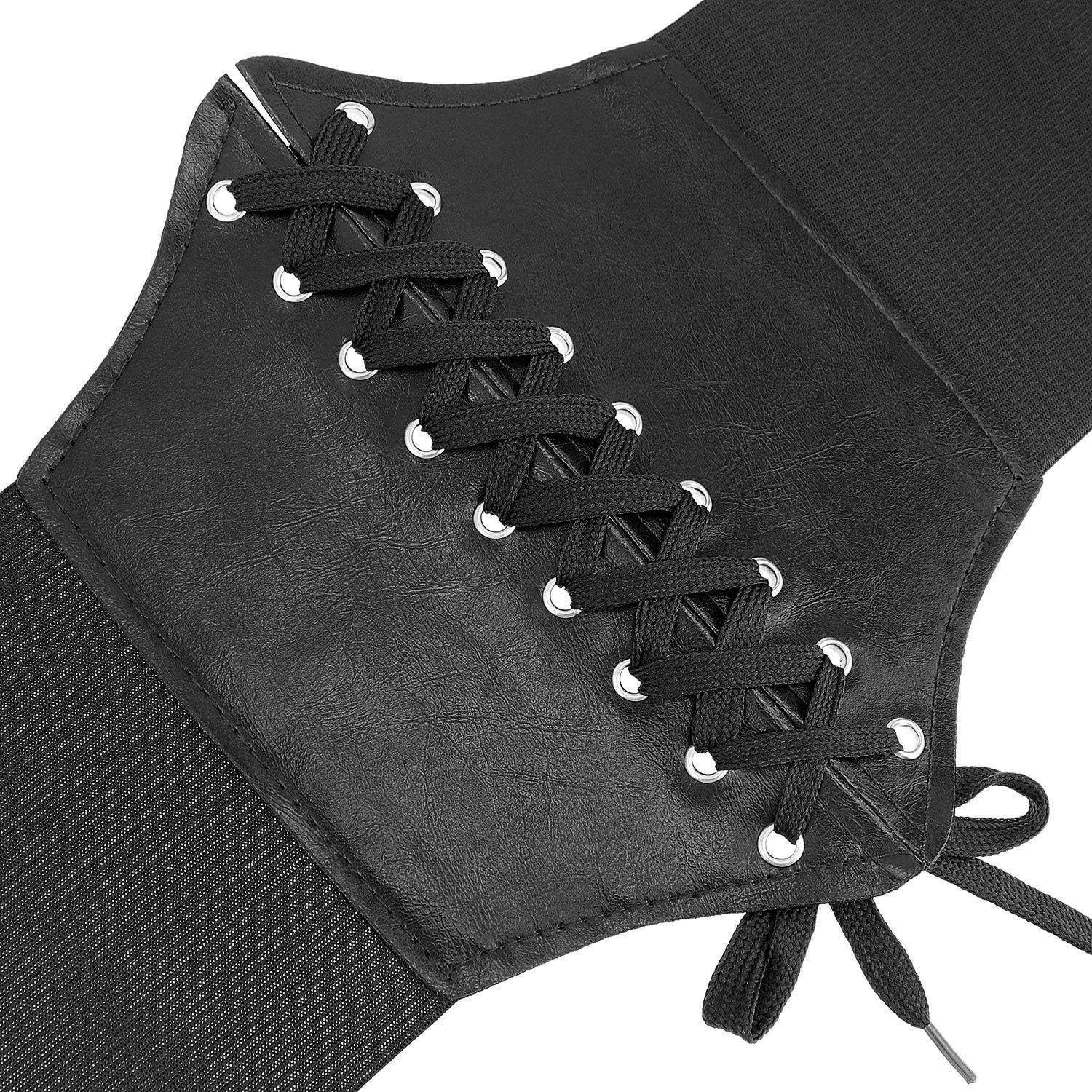 Corset Belt for Women Wide Elastic Tied Waspie Belts Lace-Up Leather Waist Belts for Women Dresses