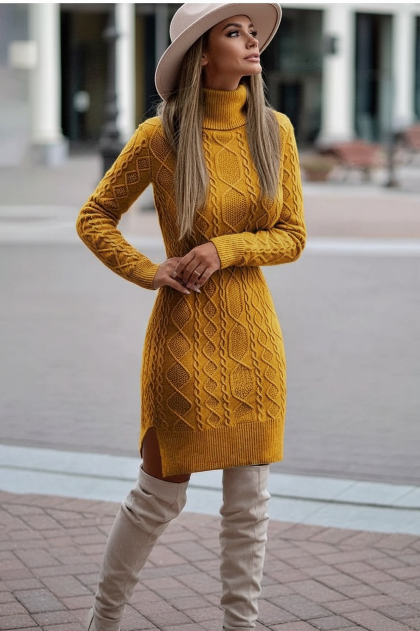 Classy Adore Turtleneck Knit Sweater Dress (k)