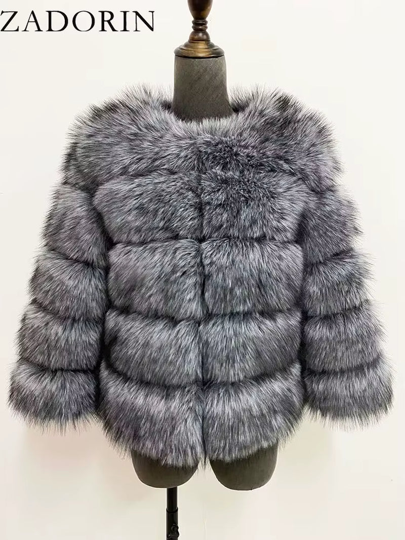 S-6XL Mink Coat Winter Black White Faux Fur Coat Woman Elegant Fluffy Faux Fur Jacket Top Short Fur Coats Woman Clothing