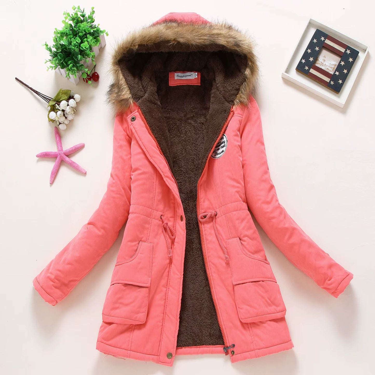 Pink Women Parkas Long Thick Warm Jacket Hooded Fur Lady Coats & Outerwear Winter Jacket Women Parkas for Coat Fashion Female