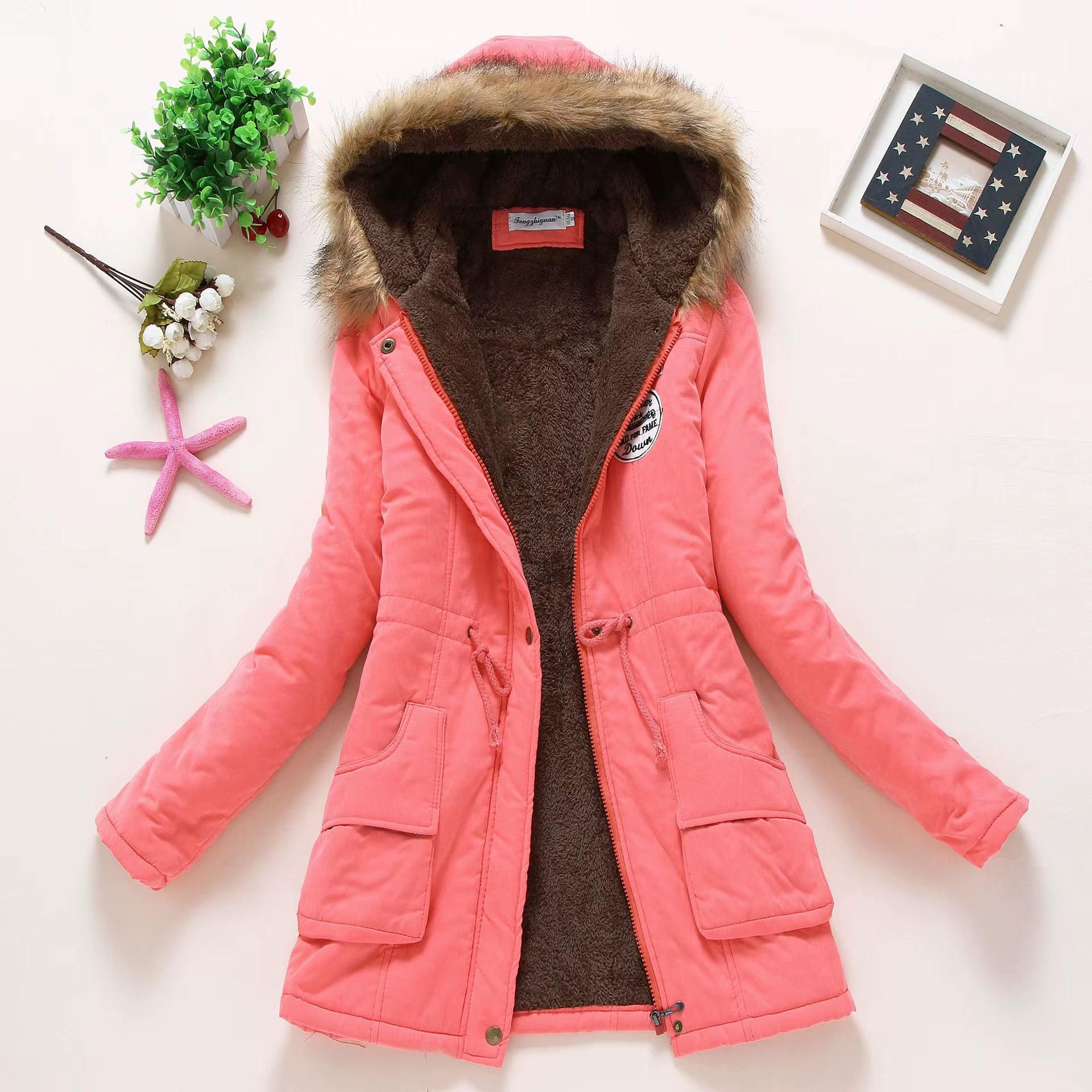 Pink Women Parkas Long Thick Warm Jacket Hooded Fur Lady Coats & Outerwear Winter Jacket Women Parkas for Coat Fashion Female
