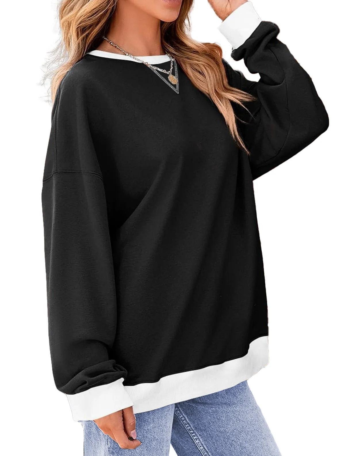 Color Block Sweatshirts for Women Crewneck Long Sleeve Oversized Pullover Tops Casual Fall Outfits