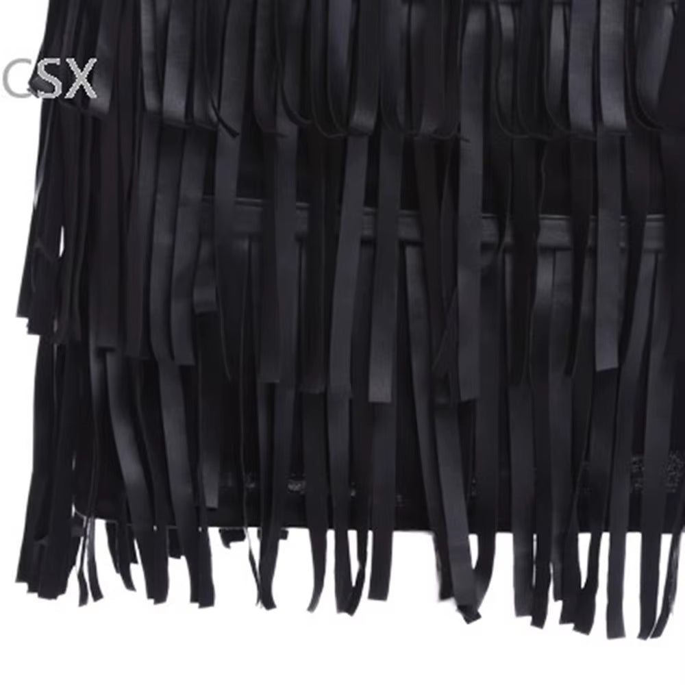 Summer Fashion Women Short Skirts Female High Waist Faux Leather Soft PU Skirt with Tassels Multi Size