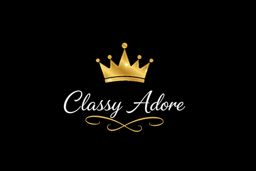 Classy Adore Logo - White Text Gold Flourish Final