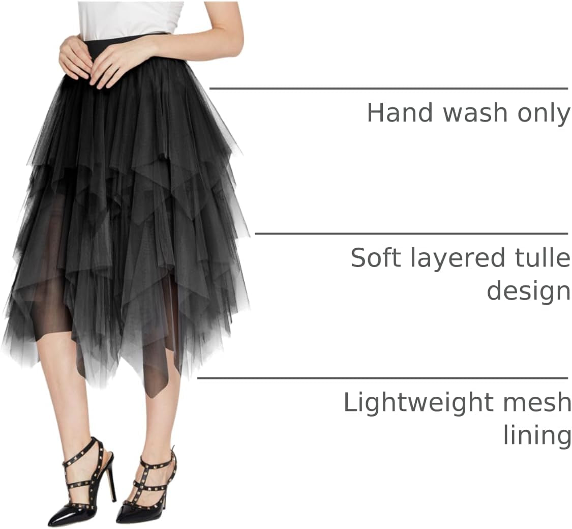 Women'S A-Line Mesh Tutu Skirt Fluffy Layered Tulle Midi Long Skirts with Elastic Waist