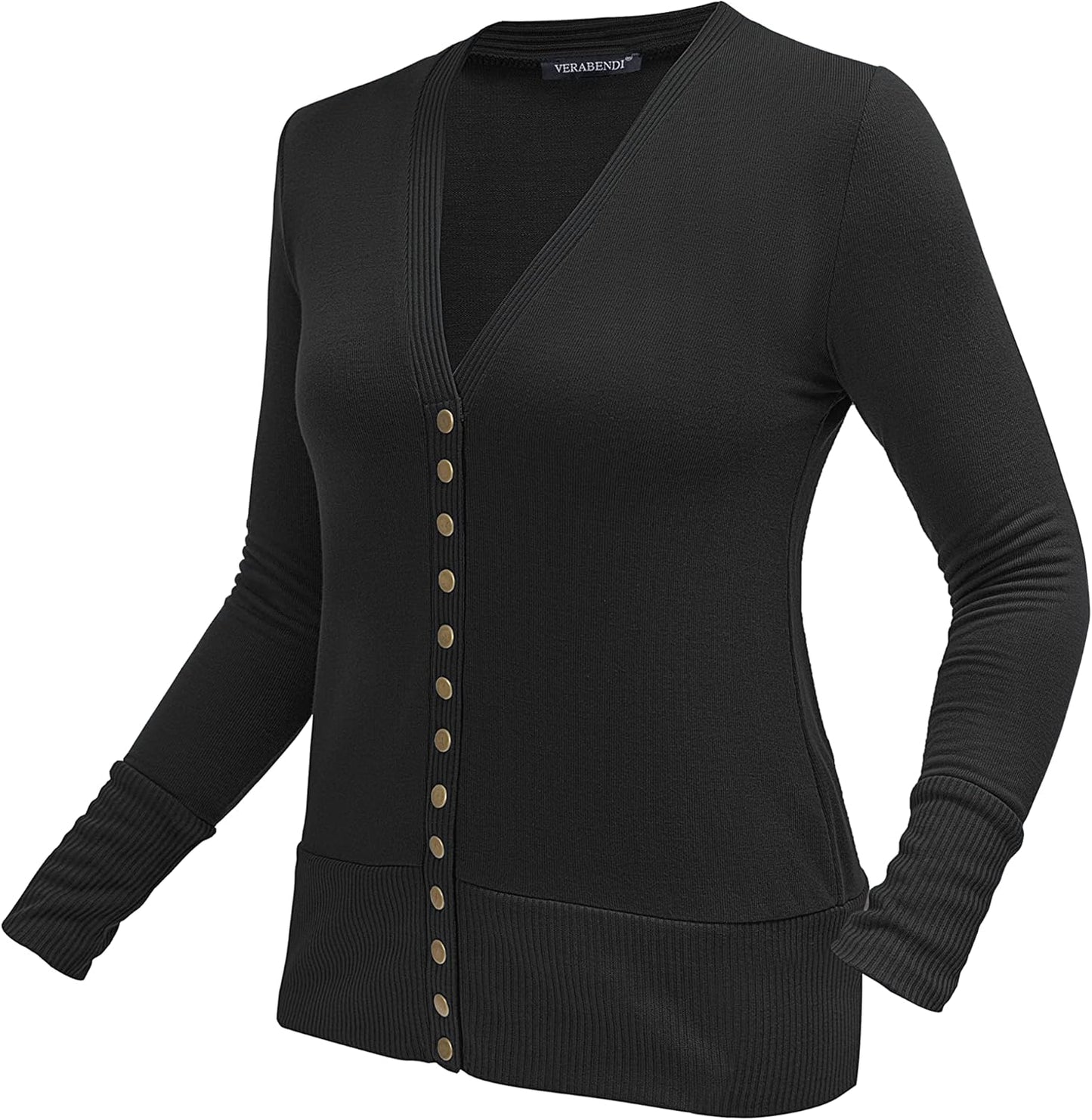 Women Long Sleeve Snaps Button down V Neck Cute Knit Sweater Cardigan Pink, White, and Black