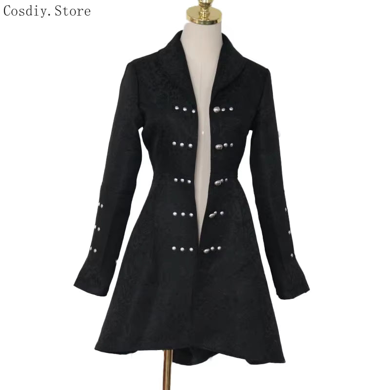 Jacquard Dovetail Coat Steampunk Gothic Trench Cotton Rivet Tuxedo Swallow Coat Women Halloween Costume Tailcoat for Adult
