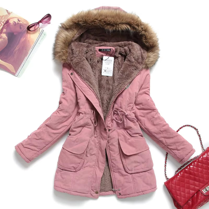 Pink Women Parkas Long Thick Warm Jacket Hooded Fur Lady Coats & Outerwear Winter Jacket Women Parkas for Coat Fashion Female