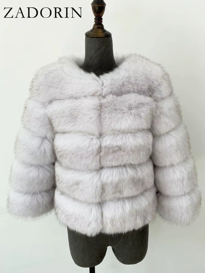 S-6XL Mink Coat Winter Black White Faux Fur Coat Woman Elegant Fluffy Faux Fur Jacket Top Short Fur Coats Woman Clothing