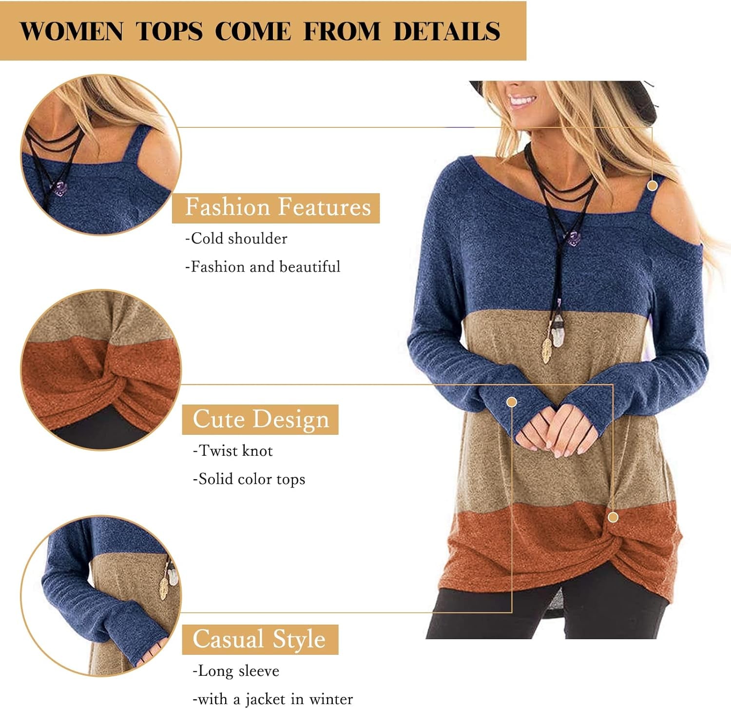 Women'S Cold Shoulder Tops: Long Sleeve Casual Shirts Twist Knot Top Tunic Blouse Tshirt S-2XL