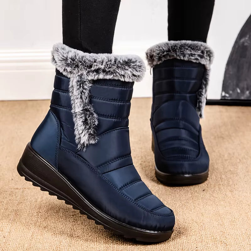 Waterproof Winter Boots for Women 2024 New Thick Plush Snow Boots Woman Platform Ankle Botas Rabbit Fur Warm Cotton Padded Shoes