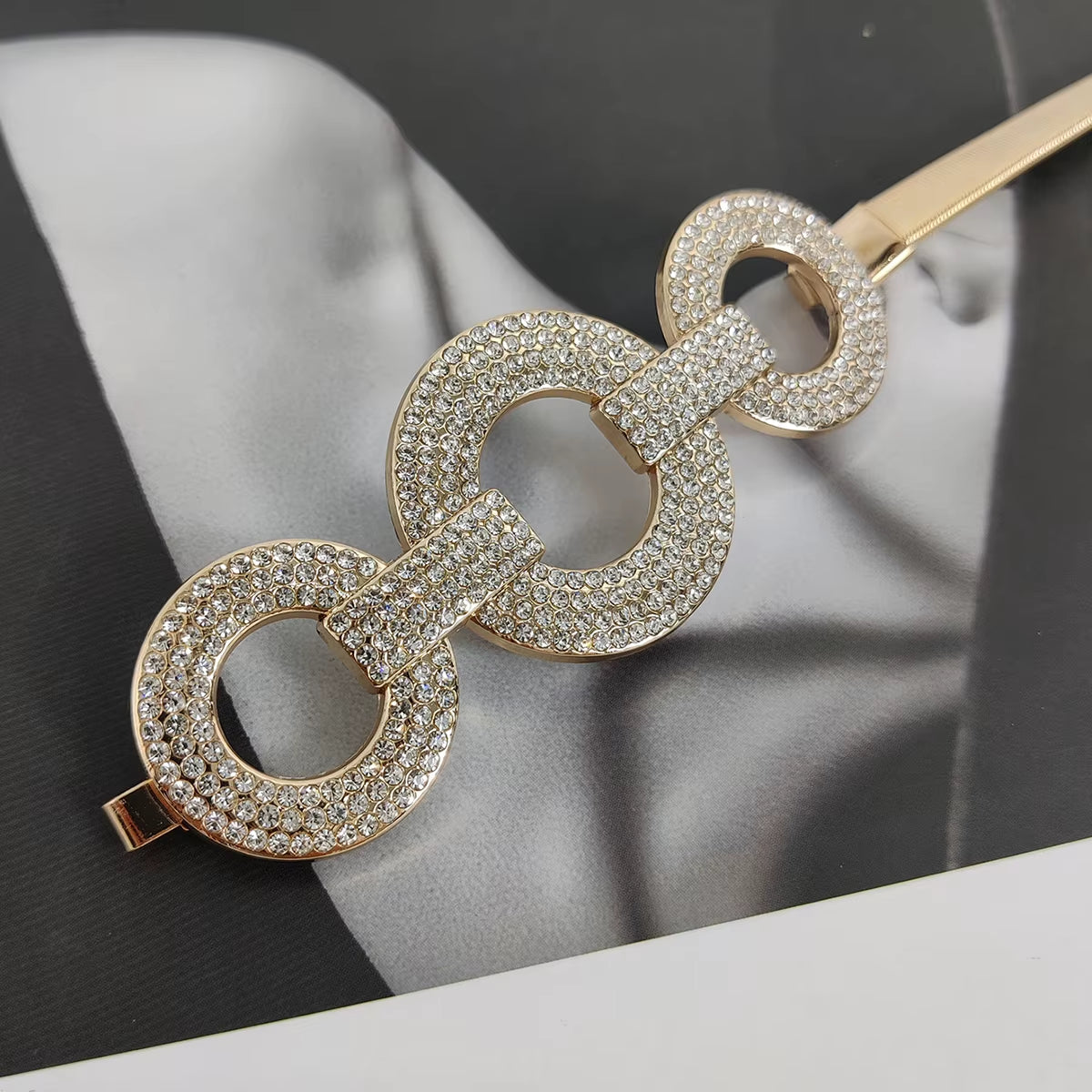 Fashion Elastic Gold Chain Belt Rhineston Designer Belts for Women High Quality Luxury Brand Stretch Waistband Dress Metal Riem