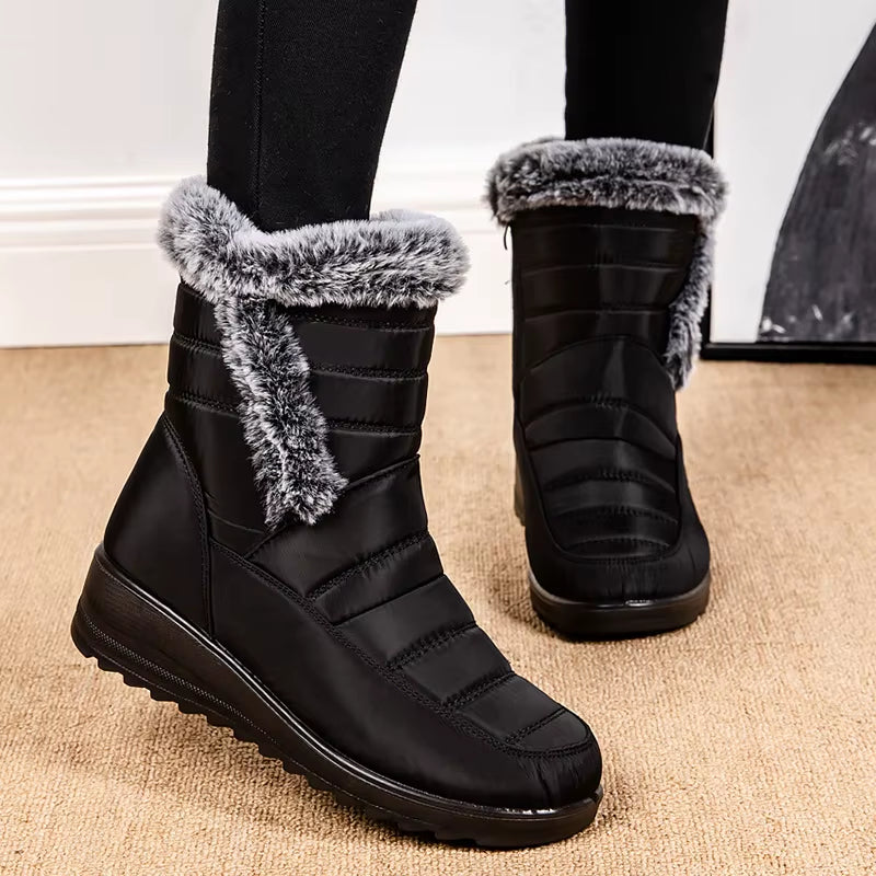 Waterproof Winter Boots for Women 2024 New Thick Plush Snow Boots Woman Platform Ankle Botas Rabbit Fur Warm Cotton Padded Shoes
