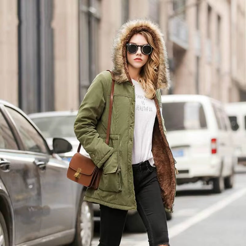 Pink Women Parkas Long Thick Warm Jacket Hooded Fur Lady Coats & Outerwear Winter Jacket Women Parkas for Coat Fashion Female