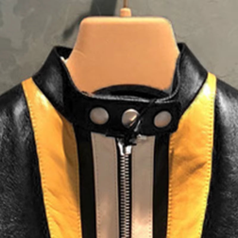 Spring Short Patchwork Faux Leather Jackets for Women Long Sleeve Zipper Crop Top Runway Designer Clothes Fashion