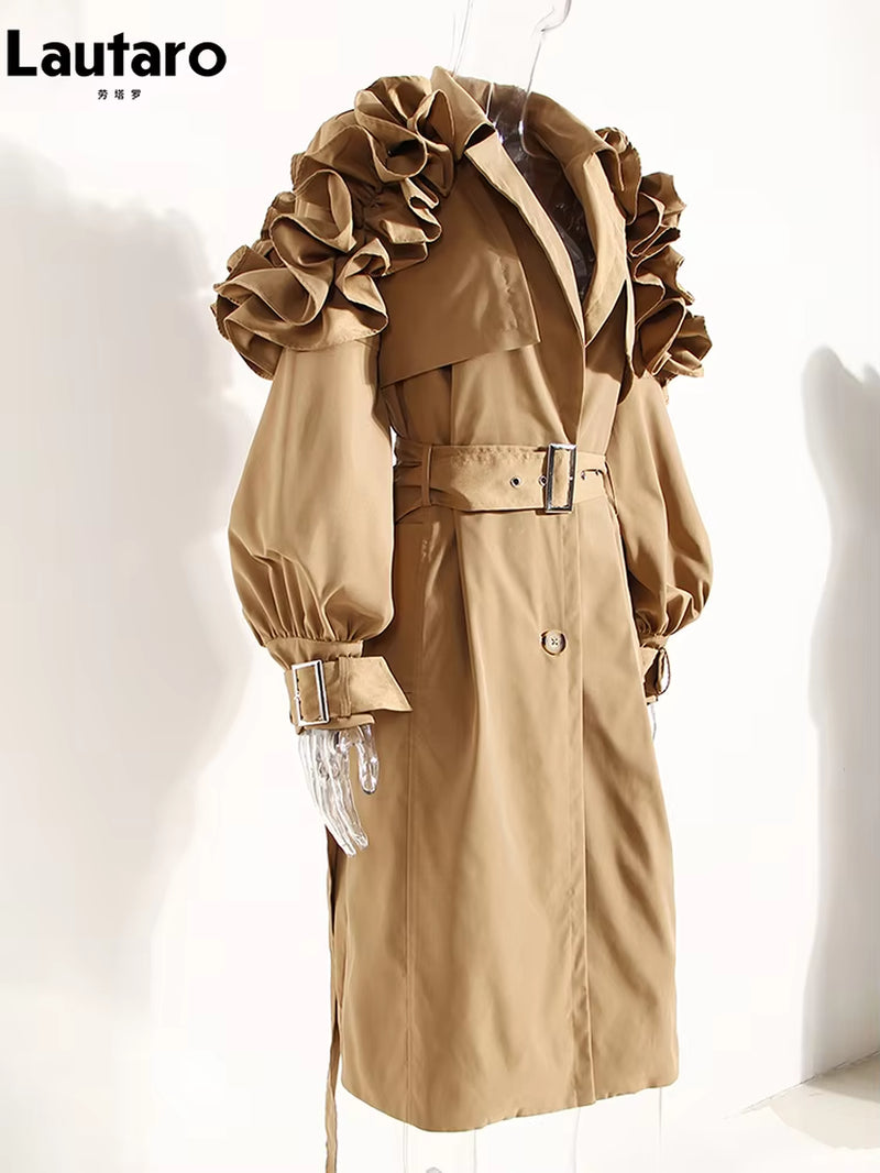 Spring Autumn Long Black Khaki Trench Coat for Women Belt Elegant Chic Stylish Luxury Designer Clothes Runway Fashion