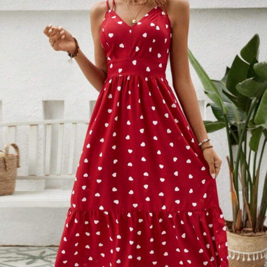Classy Adore Red Heart Print A-Line Dress - Valentine's Day Dress